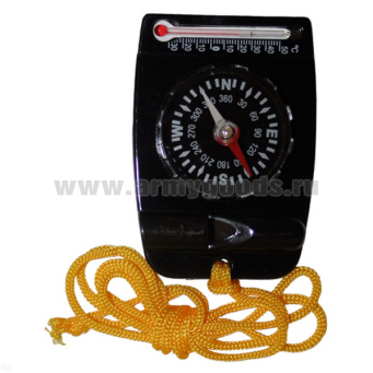 Компас пласт. с термометром и свистком на шнурке