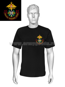 Футболка с вышивкой на груди Военная академия связи (старая эмблема) черн.