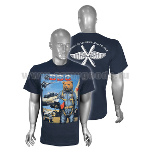 Футболка с рисунком краской ВВС России (медведь) темно-синяя