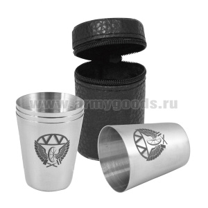 Стопки мет. (4х20 мл) с лазерной гравировкой ЖДВ (в чехле)