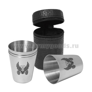 Стопки мет. (4х20 мл) с лазерной гравировкой Автомобильные войска (в чехле)