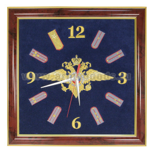 Часы подарочные вышитые на бархате в багетной рамке 35х35 см (МВД)