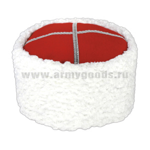 Шапка иск. мех Кубанка белая (красный верх - сукно)