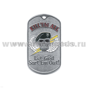 Жетон (нерж. ст., эмал.) Kill'em All (череп в черн. берете)