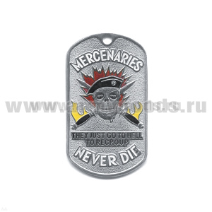 Жетон (нерж. ст., эмал.) Mercenaries never die (череп в черн. берете)