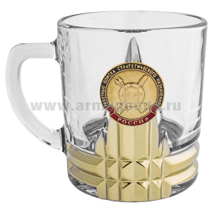 Кружка стекло (0,25 л) с металлизированным напылением и мет накладкой РВСН