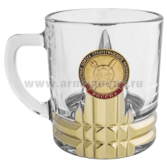 Кружка стекло (0,25 л) с металлизированным напылением и мет накладкой РВСН