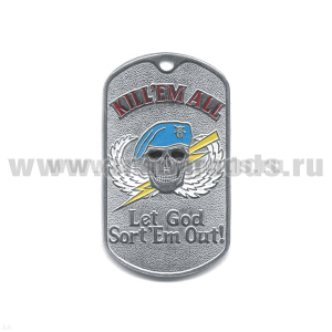 Жетон (нерж. ст., эмал.) Kill'em All (череп в голуб. берете)