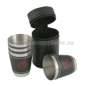 Стопки мет. (4х20 мл) в чехле (орел РФ/ герб СССР/чистые)