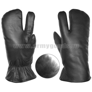 Рукавицы кожаные стрелковые (двупалые) нат. мех НВ 240