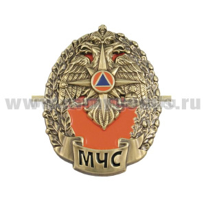 Значок мет. МЧС (овал с накладкой, латунь, хол. эм.) на "усах"