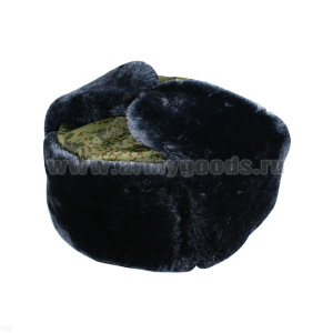 Шапка иск. мех серая с голубым отливом, верх - ткань Русская цифра (оксфорд)