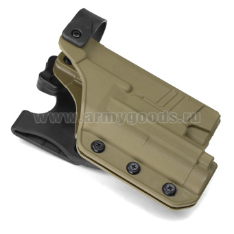 Кобура тактическая под пистолет Ярыгина (ПЯ) с отделением под фонарик (ударопрочный полиамид) песочная