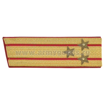 Погоны парадные золотые (металлиз.) с 2 красн. просв., вышит. канителью (полковник) со скосом