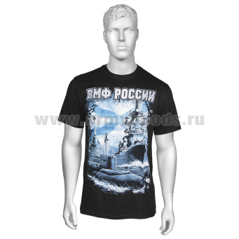 Футболка с рисунком краской ВМФ России (ПЛ, корабль, памятник затопленным кораблям в г. Севастополь) черная