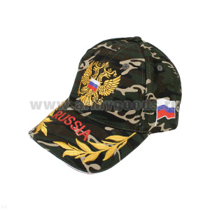 Бейсболка кмф зеленая вышитая Орел РФ (вышивка на козырьке Russia + From Russia with love)