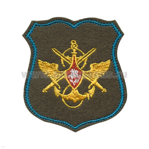 Шеврон вышит. Знак принадлежности к МО (оливковый с голубым кантом) щит