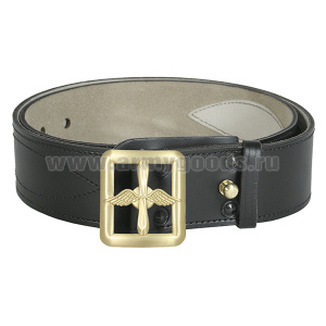 Ремень генеральский кожаный черный со штампованной пряжкой ВВС