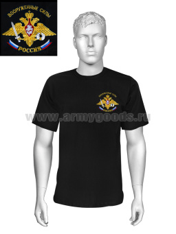 Футболка с вышивкой на груди Вооруженные силы Россия (орел и лента) черн.