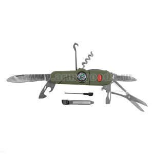 Нож универсальный (10 инструментов) с компасом, фонариком и зеркалом