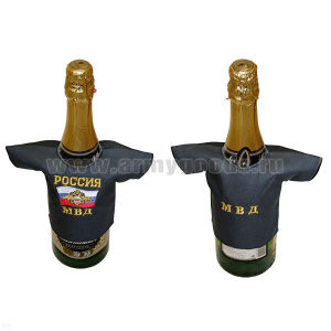 Рубашечка на бутылку сувенирная вышитая Россия МВД (серая)