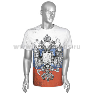 Футболка с рис краской Орел РФ (бело-сине-красная)