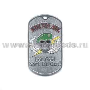 Жетон (нерж. ст., эмал.) Kill'em All (череп в зел. берете)